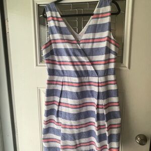 Vineyard Vines St. Jean Linen Blend Striped Fit & Flare Sleeveless Dress Size 14